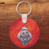 Cute Hippo in Santa Hat op Red Sleutelhanger (Voorkant)