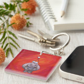 Cute Hippo in Santa Hat op Red Sleutelhanger (Voorkant Rechts)