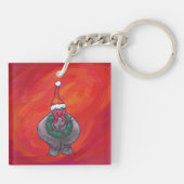 Cute Hippo in Santa Hat op Red Sleutelhanger (Achterkant)
