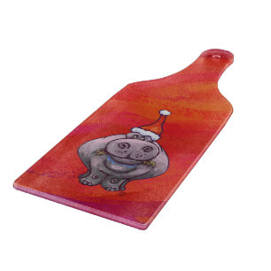 Cute Hippo in Santa Hat op Red Snijplank