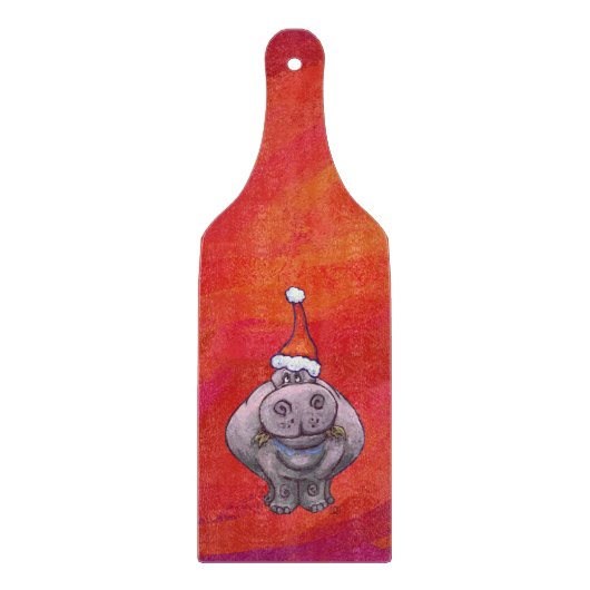 Cute Hippo in Santa Hat op Red Snijplank (Voorkant)