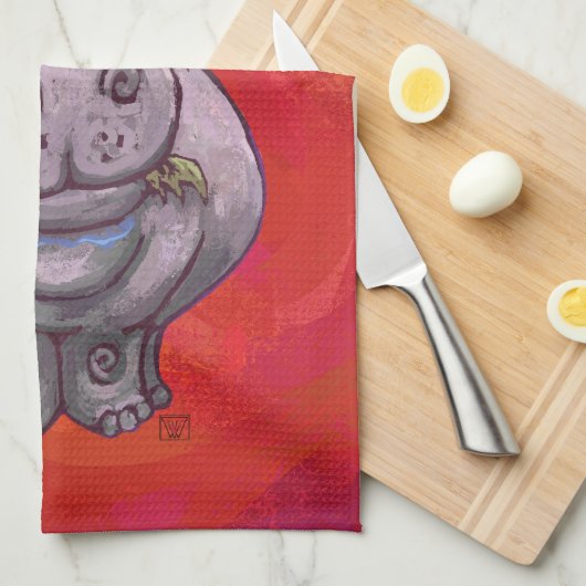 Cute Hippo in Santa Hat op Red Theedoek (Quarter Fold)