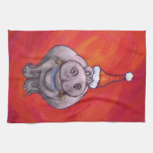 Cute Hippo in Santa Hat op Red Theedoek (Horizontaal)