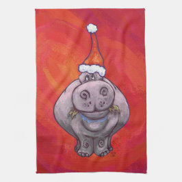 Cute Hippo in Santa Hat op Red Theedoek