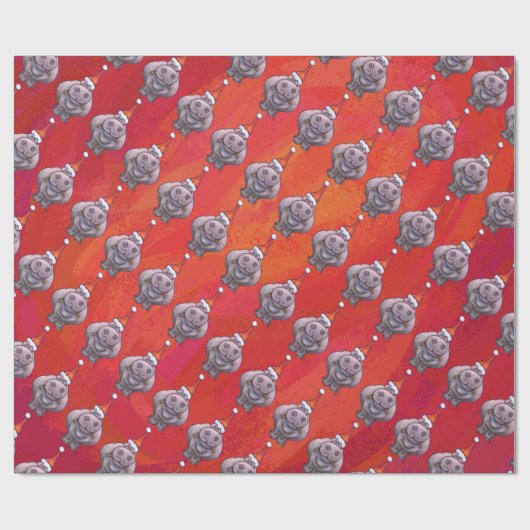 Cute Hippo in Santa Hat Pattern op Red Cadeaupapier (Vlak)