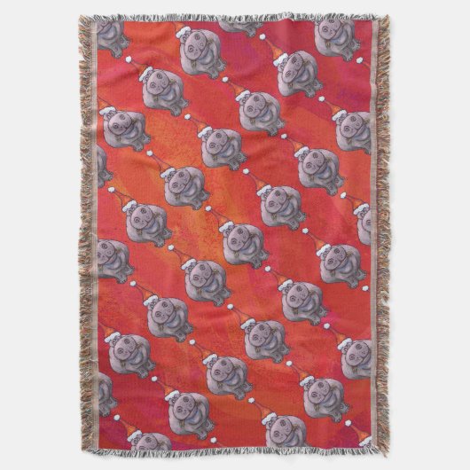 Cute Hippo in Santa Hat Pattern op Red Deken (Voorkant Verticaal)