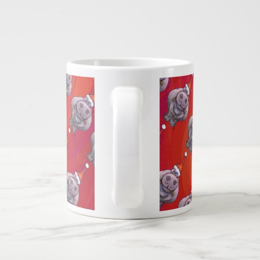 Cute Hippo in Santa Hat Pattern op Red Grote Koffiekop (Achterkant)