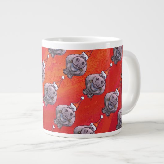 Cute Hippo in Santa Hat Pattern op Red Grote Koffiekop (Voorkant rechts)