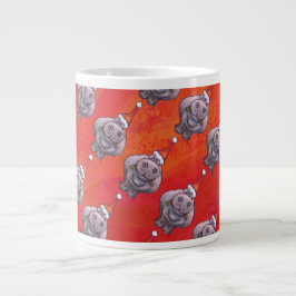 Cute Hippo in Santa Hat Pattern op Red Grote Koffiekop