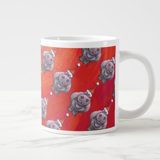 Cute Hippo in Santa Hat Pattern op Red Grote Koffiekop (Rechts)