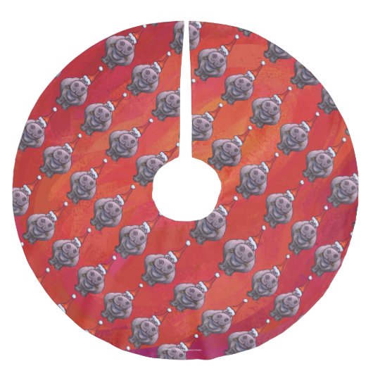 Cute Hippo in Santa Hat Pattern op Red Kerstboom Rok (Voorkant)