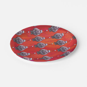 Cute Hippo in Santa Hat Pattern op Red Papieren Bordje