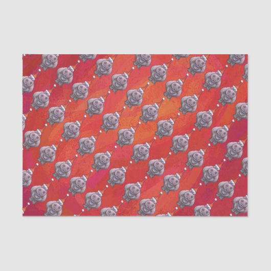 Cute Hippo in Santa Hat Pattern op Red Tissuepapier (Voorkant)