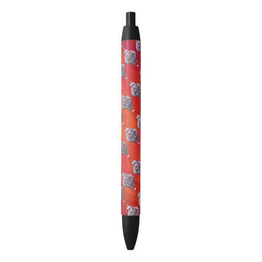 Cute Hippo in Santa Hat Pattern op Red Zwarte Inkt Pen (Voorkant Verticaal)