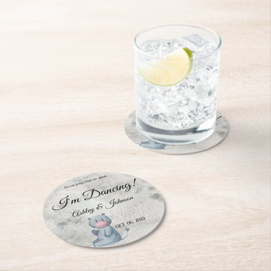 Cute Hippo Kawaii Style Animal Ronde Kartonnen Onderzetter (Insitu)