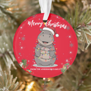 Cute Hippo Kerstboom dierentuin safari Kerstmis ge Ornament