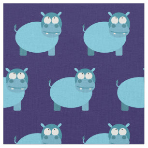 Cute Hippo Kind Baby Nursery Dark Blue Hippopotamu Stof