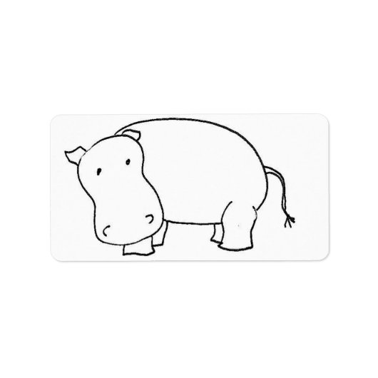 Cute hippo line tekening etiket (Voorkant)