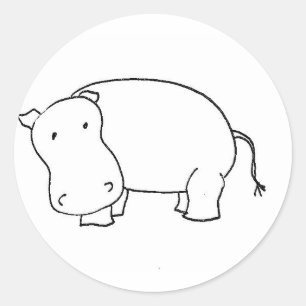Cute hippo line tekening ronde sticker