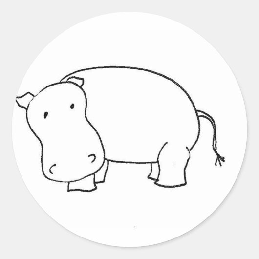Cute hippo line tekening ronde sticker (Voorkant)