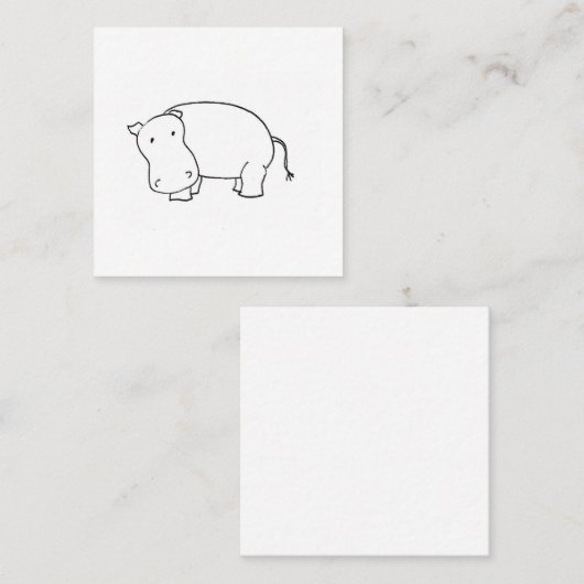 Cute hippo line tekening vierkante visitekaartje (Voorkant / Achterkant)