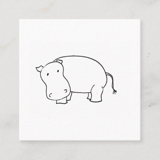 Cute hippo line tekening vierkante visitekaartje (Voorkant)