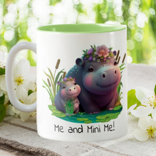 Cute Hippo mam en Baby Personalized Tweekleurige Koffiemok