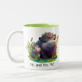 Cute Hippo mam en Baby Personalized Tweekleurige Koffiemok (Links)