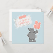Cute hippo met ballonnen en Happy Valentines day Kaart (Voorkant / Achterkant in situ)