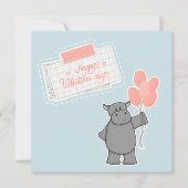Cute hippo met ballonnen en Happy Valentines day Kaart (Voorkant)