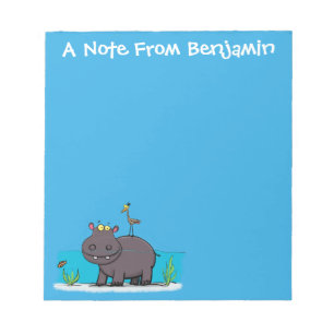 Cute hippo met cartoon op de verjaardagsgroet notitieblok