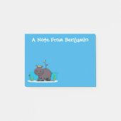 Cute hippo met cartoon op de verjaardagsgroet post-it® notes (Voorkant)