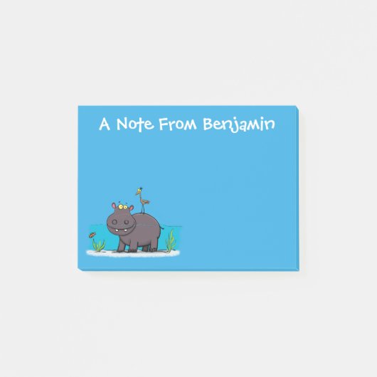Cute hippo met cartoon op de verjaardagsgroet post-it® notes (Voorkant)