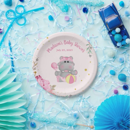 Cute Hippo met Rattle and Ball Paper Bord (Feest)