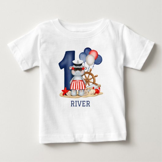 Cute Hippo Nautical 1st Birthday Boy (Voorkant)