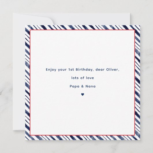 Cute Hippo Nautical 1st Birthday Boy Kaart (Achterkant)