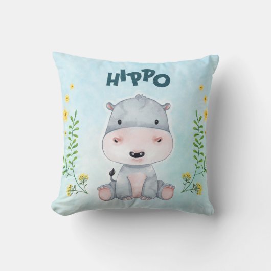 Cute Hippo Nursery Room Kussen (Voorkant)