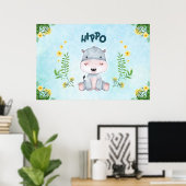 Cute Hippo Nursery Room Poster (Thuiskantoor)
