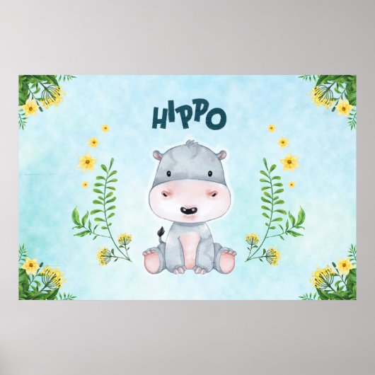 Cute Hippo Nursery Room Poster (Voorkant)