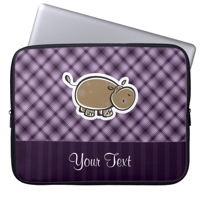 Cute Hippo Paars Laptop Sleeve (Voorkant)