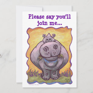 Cute Hippo Party Invitation Kaart