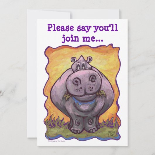 Cute Hippo Party Invitation Kaart (Voorkant)
