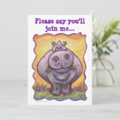 Cute Hippo Party Invitation Kaart (Staand voorkant)