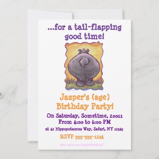 Cute Hippo Party Invitation Kaart (Achterkant)