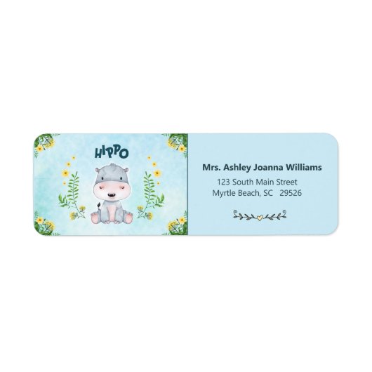 Cute Hippo Return Address Etiket (Voorkant)