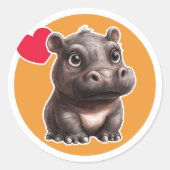 Cute Hippo Ronde Sticker (Voorkant)