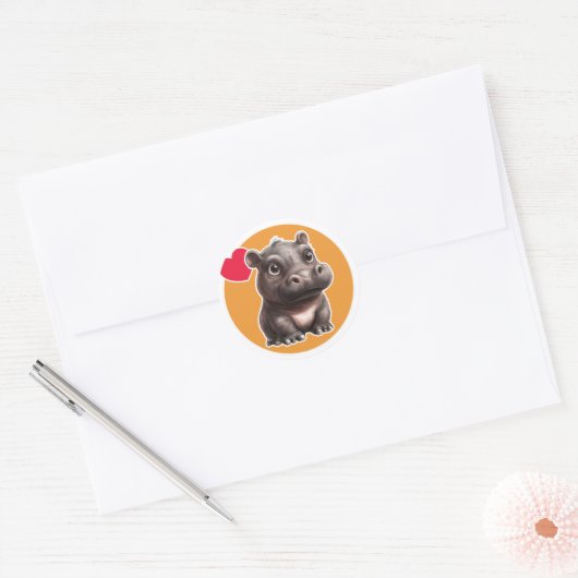 Cute Hippo Ronde Sticker (Envelop)