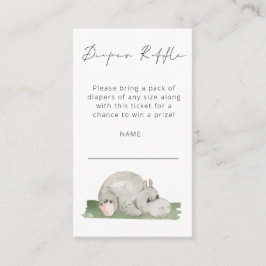 Cute Hippo Script Diaper Baby shower Raffle Informatiekaartje