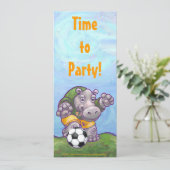 Cute Hippo Soccer Party Invitation Kaart (Staand voorkant)