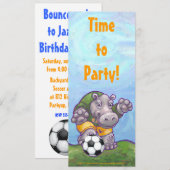 Cute Hippo Soccer Party Invitation Kaart (Voorkant / Achterkant)